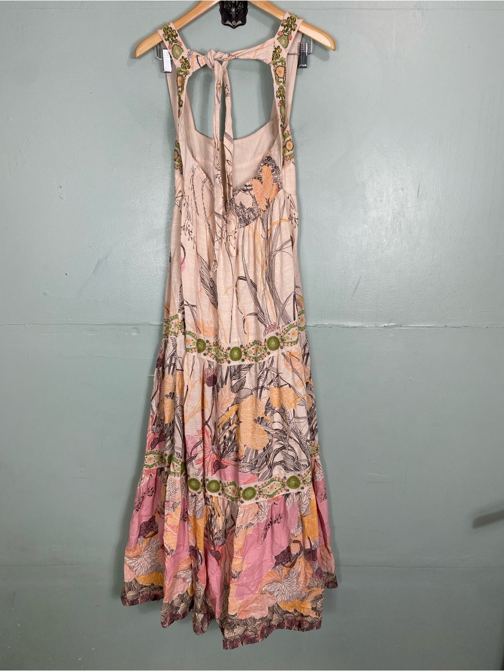 Anthropologie Square Neck Floral Embroidered Beaded Maxi Dress XL Sundress - Picture 7 of 11